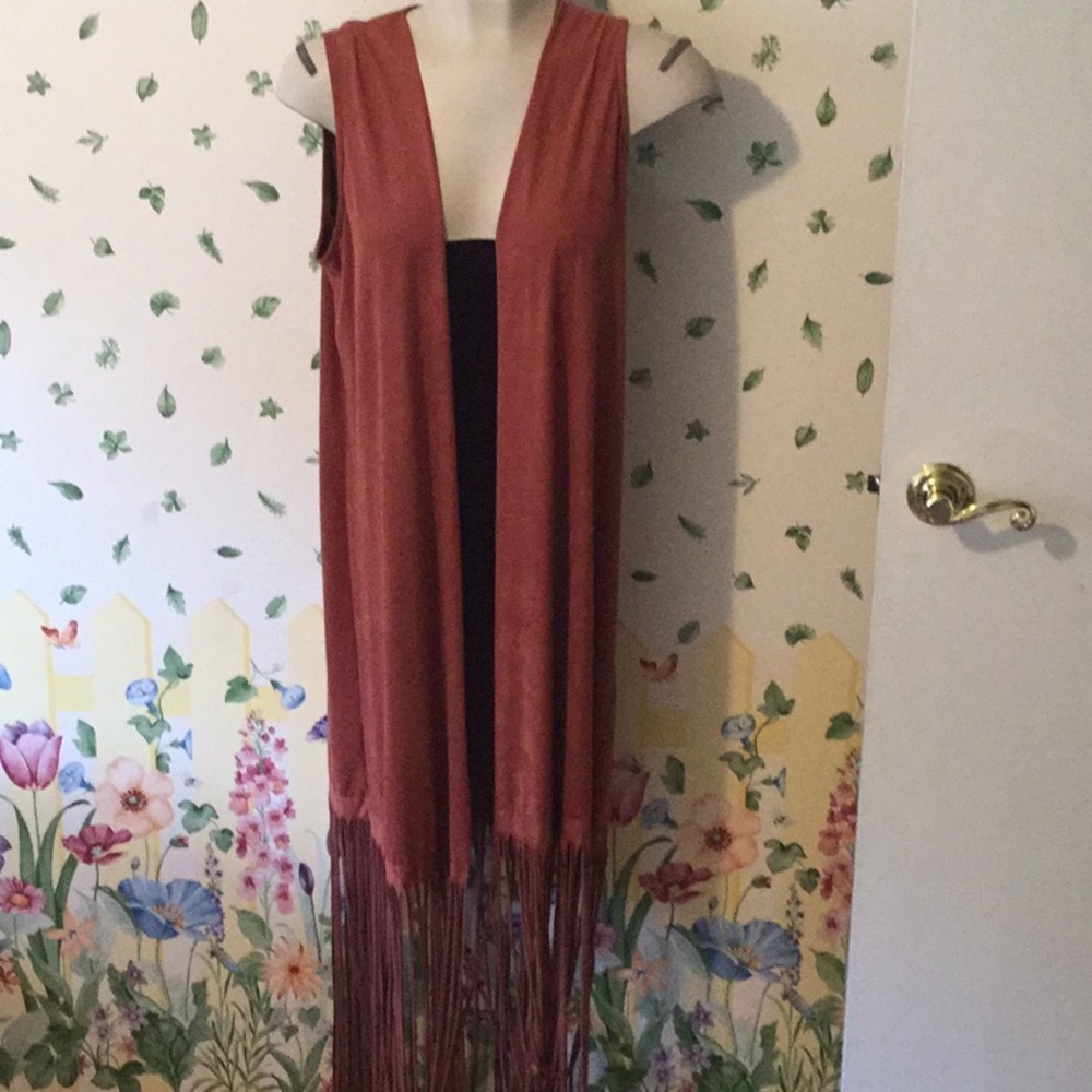 Burnt orange lightweight, faux suede duster